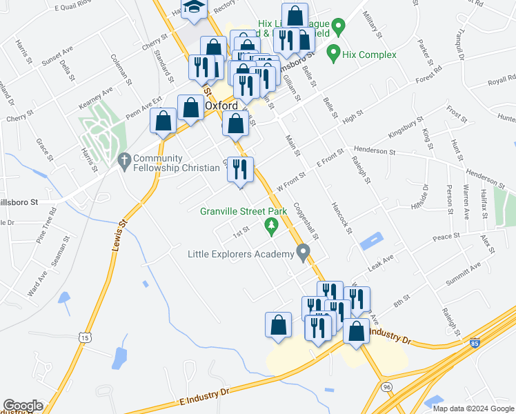 map of restaurants, bars, coffee shops, grocery stores, and more near 213 West Front Street in Oxford