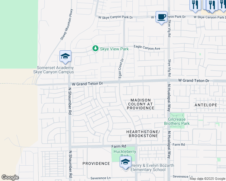 map of restaurants, bars, coffee shops, grocery stores, and more near 10418 Prairie Mountain Avenue in Las Vegas