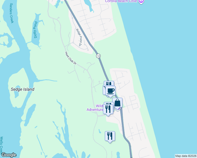 map of restaurants, bars, coffee shops, grocery stores, and more near 655 Sand and Sea Ct in Corolla