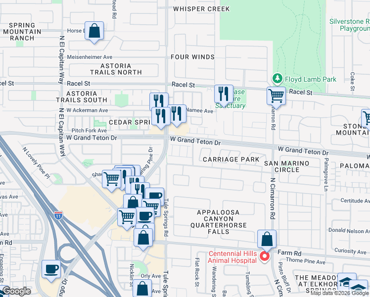 map of restaurants, bars, coffee shops, grocery stores, and more near 8304 Lambtin Quay Avenue in Las Vegas