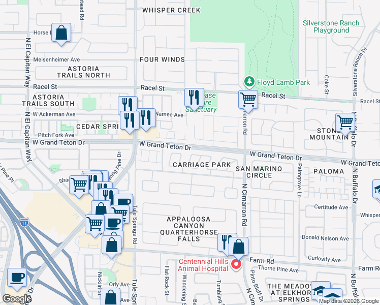 map of restaurants, bars, coffee shops, grocery stores, and more near 8212 Quail Nest Avenue in Las Vegas