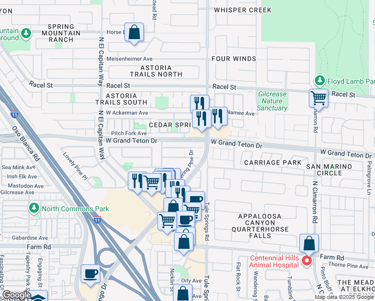 map of restaurants, bars, coffee shops, grocery stores, and more near 8505 Timber Pine Avenue in Las Vegas