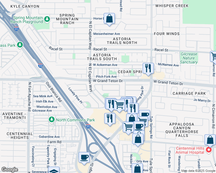 map of restaurants, bars, coffee shops, grocery stores, and more near 8708 West Majestic Pine Avenue in Las Vegas