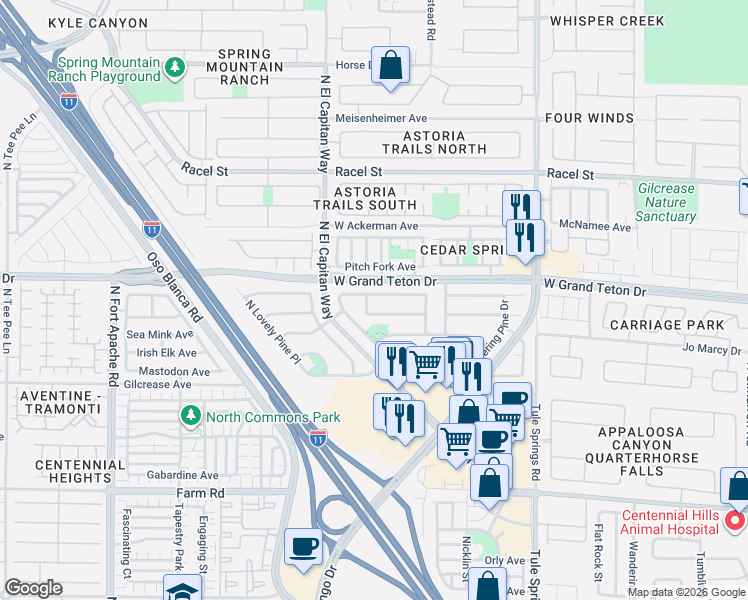 map of restaurants, bars, coffee shops, grocery stores, and more near 8708 West Majestic Pine Avenue in Las Vegas