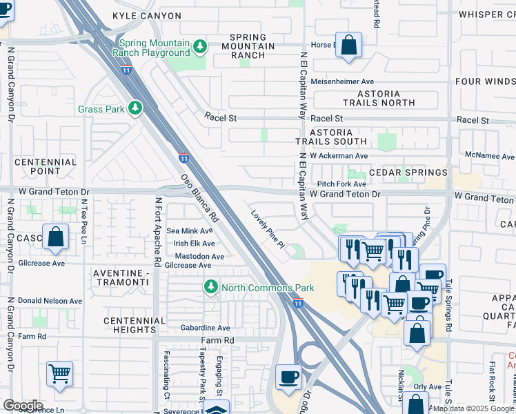 map of restaurants, bars, coffee shops, grocery stores, and more near 8921 West Colorful Pines Avenue in Las Vegas