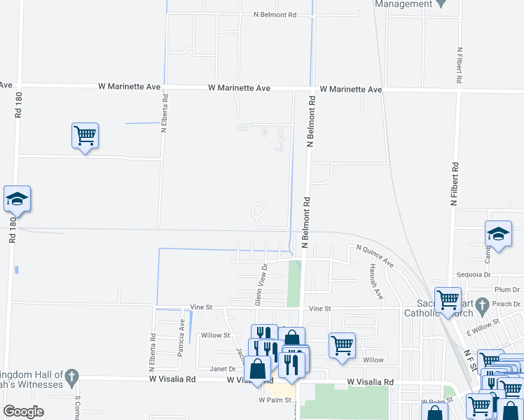 map of restaurants, bars, coffee shops, grocery stores, and more near 1163 North Belmont Road in Exeter