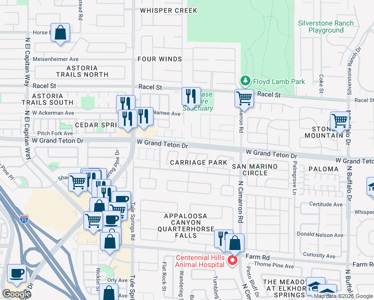 map of restaurants, bars, coffee shops, grocery stores, and more near 8212 Quail Nest Avenue in Las Vegas