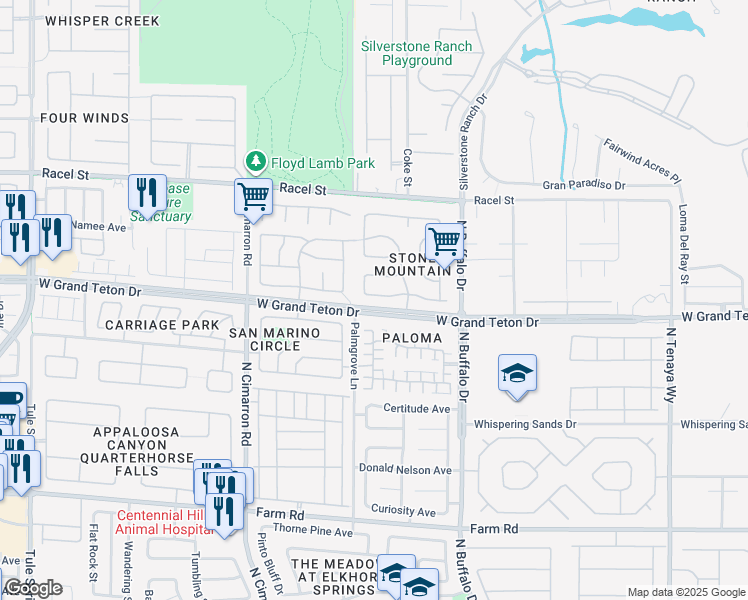 map of restaurants, bars, coffee shops, grocery stores, and more near 8025 Villa Belen Street in Las Vegas