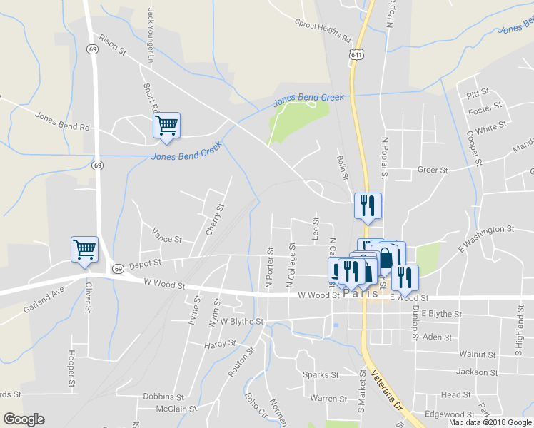 map of restaurants, bars, coffee shops, grocery stores, and more near 408 North Porter Street in Paris