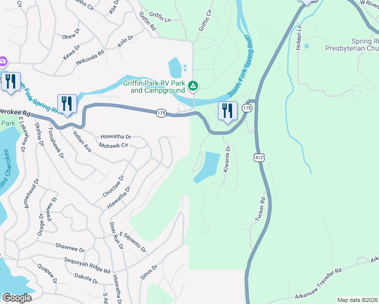 map of restaurants, bars, coffee shops, grocery stores, and more near 93 Lake Kiwanie Circle in Hardy