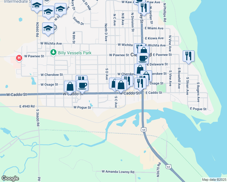 map of restaurants, bars, coffee shops, grocery stores, and more near 350 South C Avenue in Cleveland