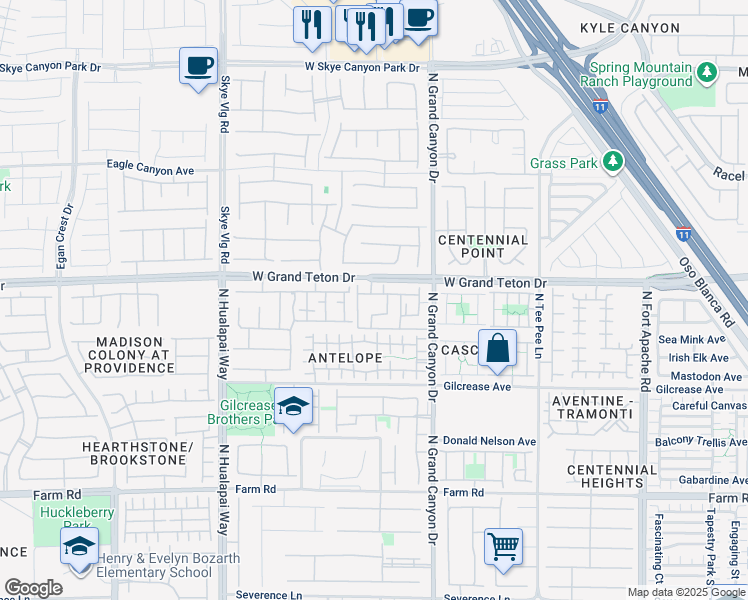 map of restaurants, bars, coffee shops, grocery stores, and more near 9745 Grand Teton Drive in Las Vegas