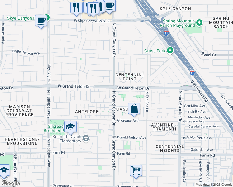 map of restaurants, bars, coffee shops, grocery stores, and more near 7947 Dexter Falls Street in Las Vegas