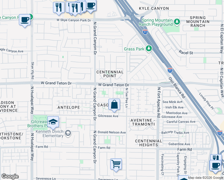 map of restaurants, bars, coffee shops, grocery stores, and more near 7955 Twin Leaf Street in Las Vegas