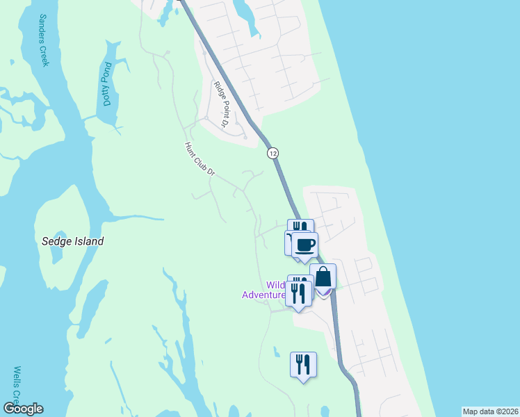 map of restaurants, bars, coffee shops, grocery stores, and more near 655 Sand and Sea Ct in Corolla