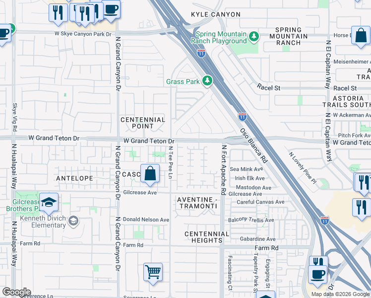 map of restaurants, bars, coffee shops, grocery stores, and more near 9329 Field Thistle Avenue in Las Vegas