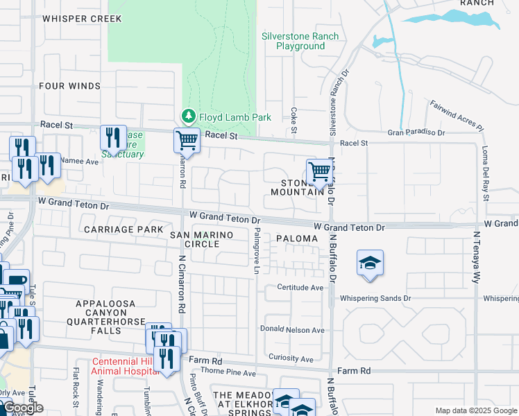 map of restaurants, bars, coffee shops, grocery stores, and more near 8025 Villa Belen Street in Las Vegas
