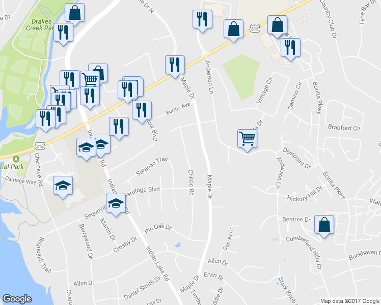 map of restaurants, bars, coffee shops, grocery stores, and more near 111 Chiroc Road in Hendersonville