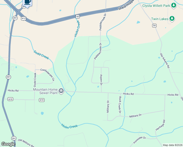 map of restaurants, bars, coffee shops, grocery stores, and more near 931 Pebblecreek Drive in Mountain Home