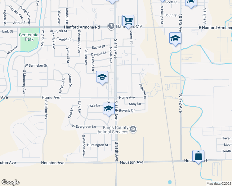 map of restaurants, bars, coffee shops, grocery stores, and more near 1468 South 11th Avenue in Hanford