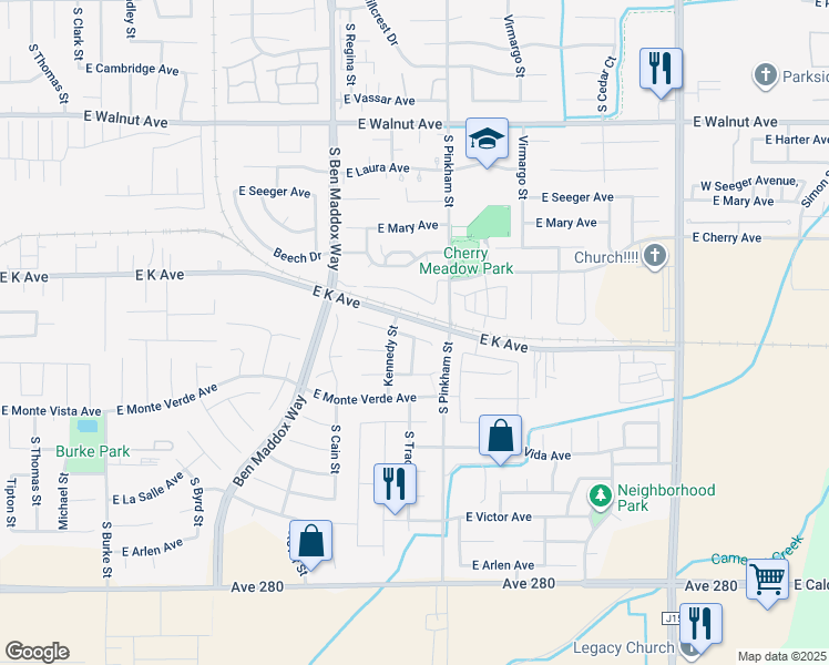 map of restaurants, bars, coffee shops, grocery stores, and more near 1926 East Country Court in Visalia