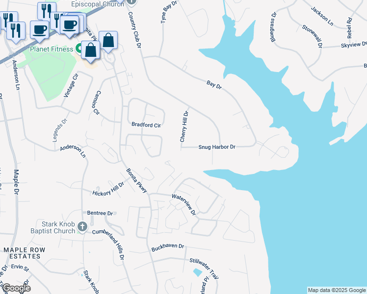 map of restaurants, bars, coffee shops, grocery stores, and more near 129 Cherry Hill Drive in Hendersonville