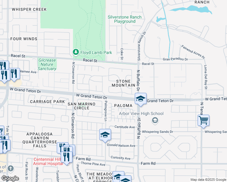 map of restaurants, bars, coffee shops, grocery stores, and more near 7728 Villa De La Paz Avenue in Las Vegas