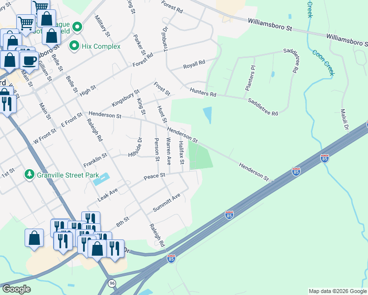 map of restaurants, bars, coffee shops, grocery stores, and more near 106 Halifax Street in Oxford