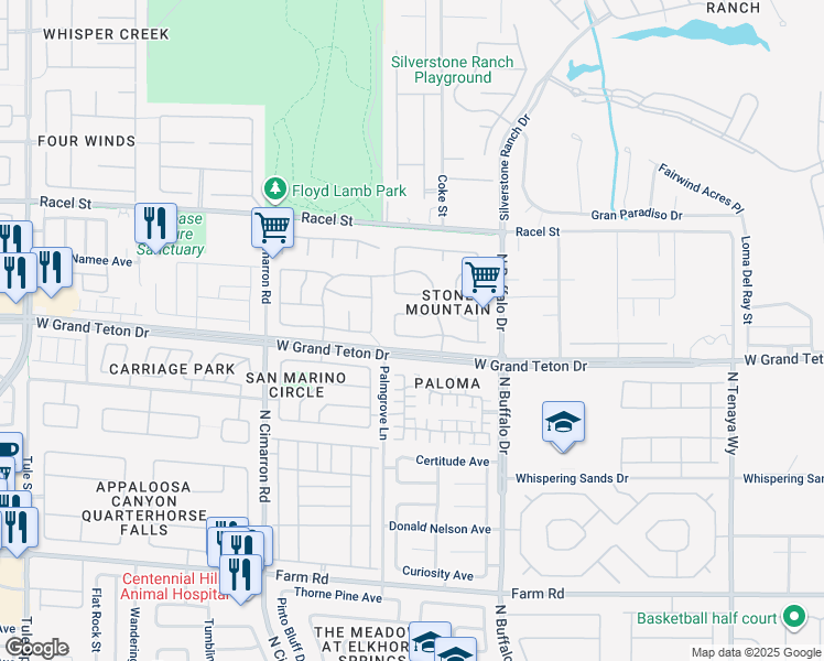 map of restaurants, bars, coffee shops, grocery stores, and more near 7728 Villa De La Paz Avenue in Las Vegas