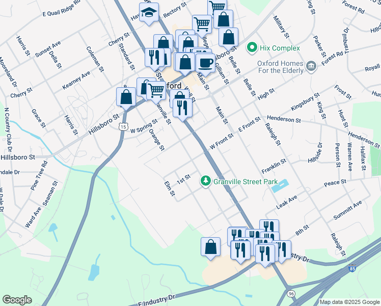 map of restaurants, bars, coffee shops, grocery stores, and more near 315 Granville Street in Oxford