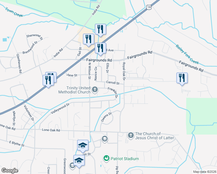 map of restaurants, bars, coffee shops, grocery stores, and more near 404 Franklin Drive in Paris