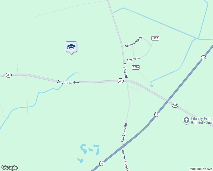 map of restaurants, bars, coffee shops, grocery stores, and more near 423 Highway 561 in Aulander