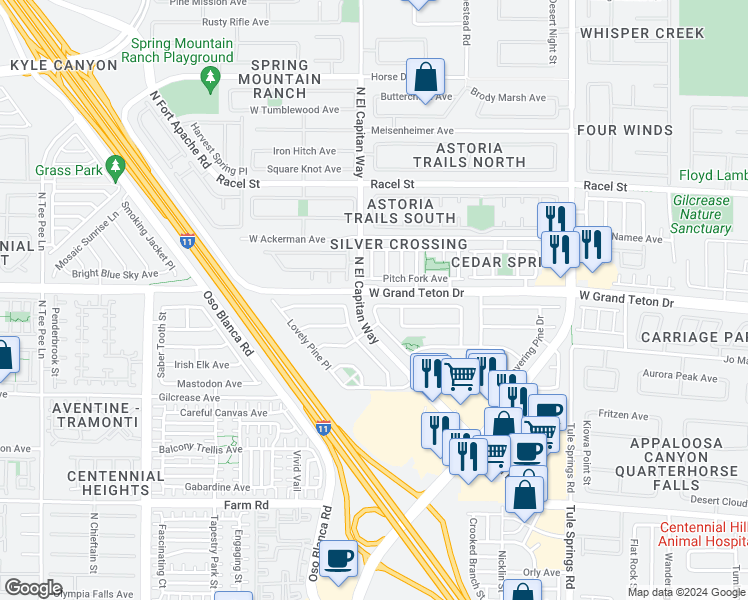 map of restaurants, bars, coffee shops, grocery stores, and more near 8756 West Majestic Pine Avenue in Las Vegas