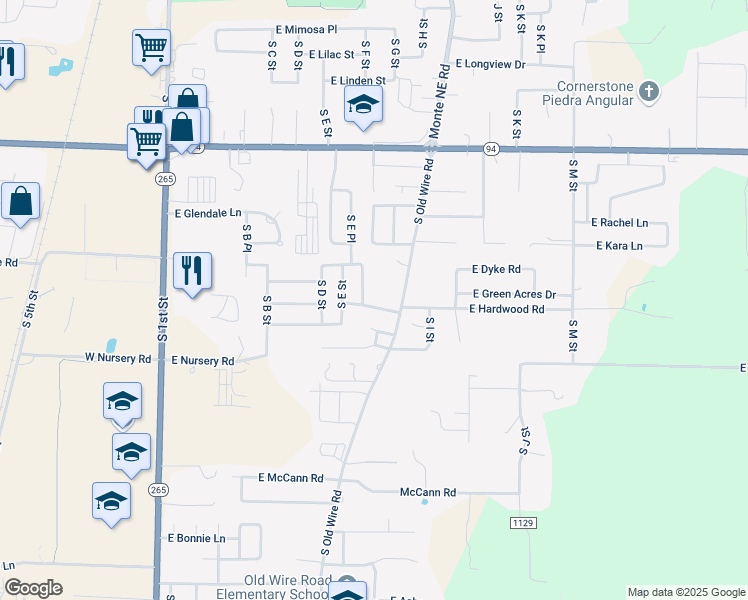 map of restaurants, bars, coffee shops, grocery stores, and more near 703 East Hardwood Drive in Rogers