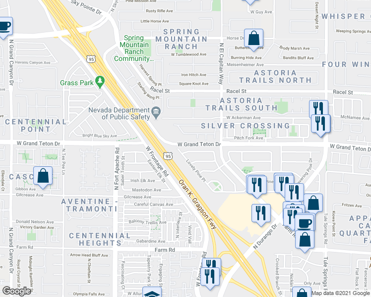 map of restaurants, bars, coffee shops, grocery stores, and more near 7961 Lovely Pine Place in Las Vegas