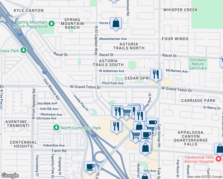 map of restaurants, bars, coffee shops, grocery stores, and more near 8708 West Majestic Pine Avenue in Las Vegas