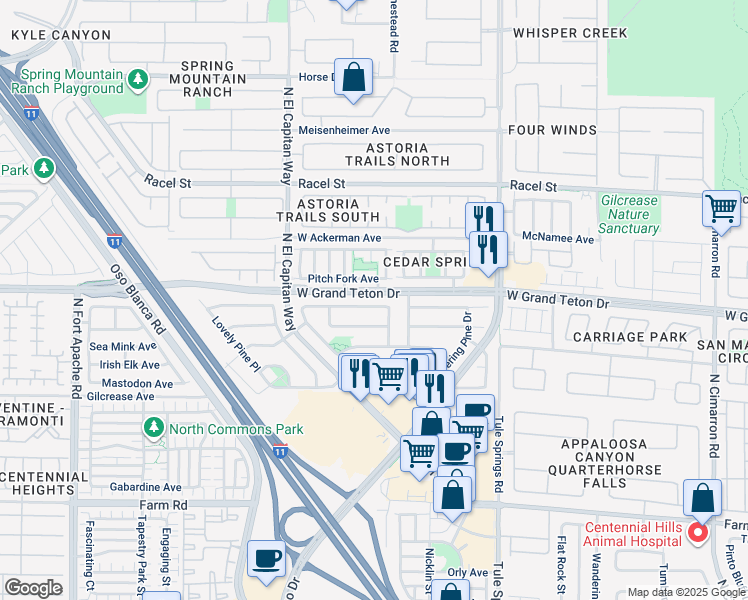 map of restaurants, bars, coffee shops, grocery stores, and more near 8620 West Majestic Pine Avenue in Las Vegas