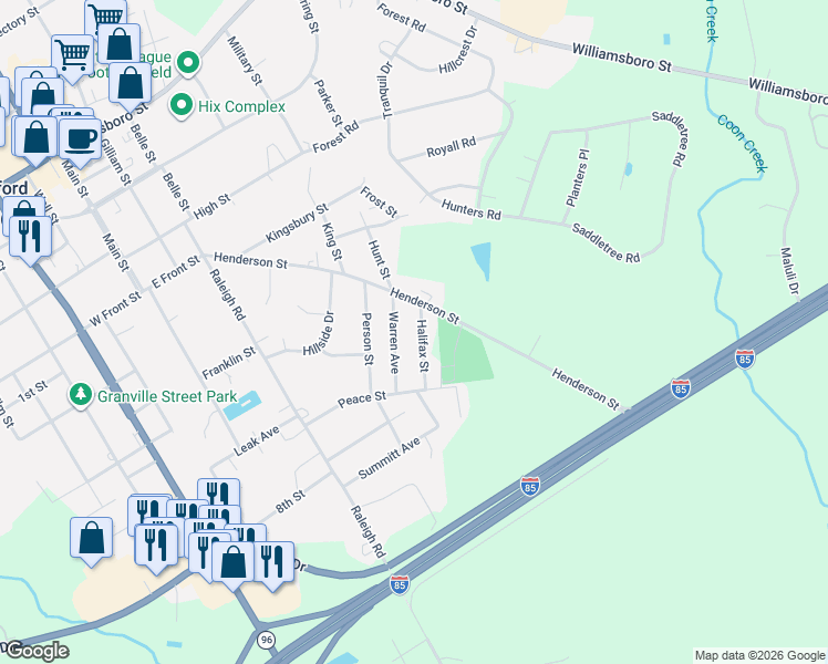 map of restaurants, bars, coffee shops, grocery stores, and more near 106 Halifax Street in Oxford