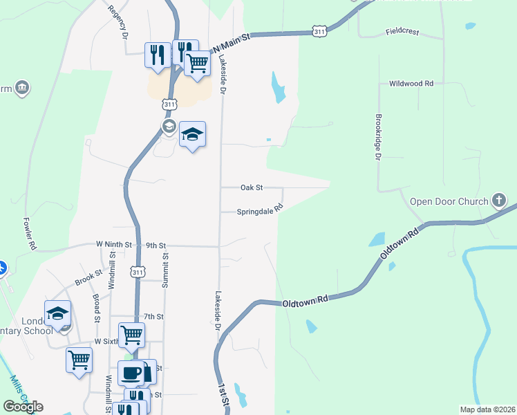 map of restaurants, bars, coffee shops, grocery stores, and more near 324 Springdale Road in Walnut Cove