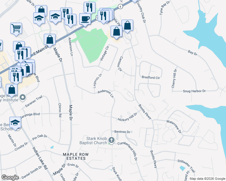 map of restaurants, bars, coffee shops, grocery stores, and more near 200 Deerpoint Court in Hendersonville