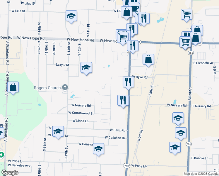 map of restaurants, bars, coffee shops, grocery stores, and more near 2122 S 9th St in Rogers