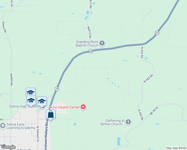map of restaurants, bars, coffee shops, grocery stores, and more near 6730 East 490 in Salina
