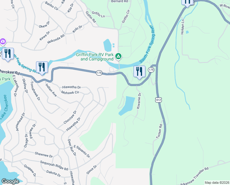 map of restaurants, bars, coffee shops, grocery stores, and more near 93 Lake Kiwanie Circle in Hardy