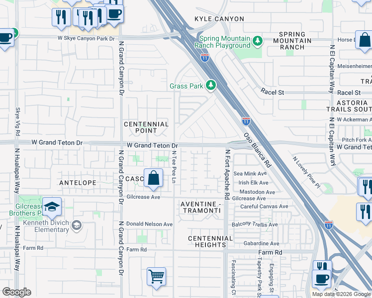 map of restaurants, bars, coffee shops, grocery stores, and more near 9329 Field Thistle Avenue in Las Vegas