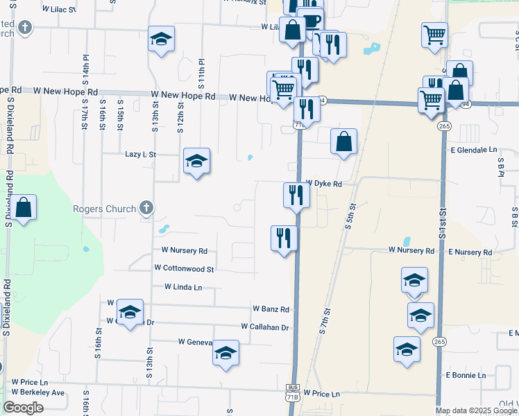 map of restaurants, bars, coffee shops, grocery stores, and more near 2122 South 9th Street in Rogers