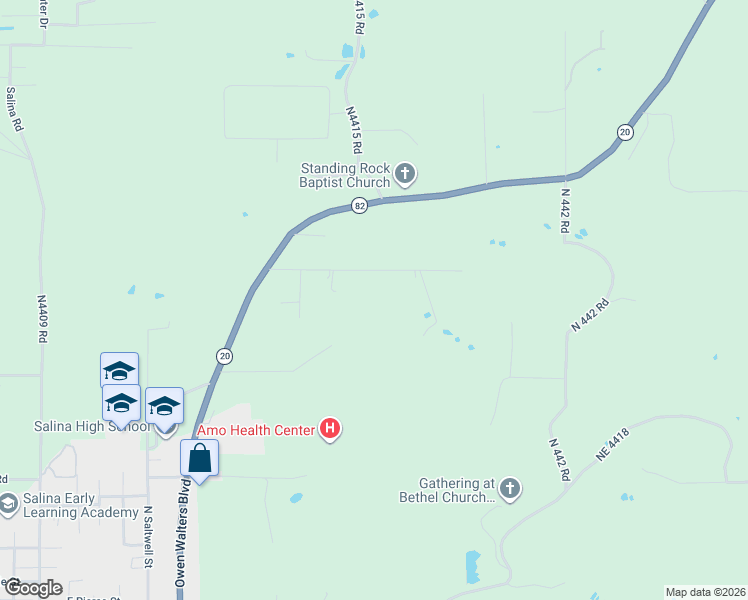map of restaurants, bars, coffee shops, grocery stores, and more near 6730 East 490 in Salina