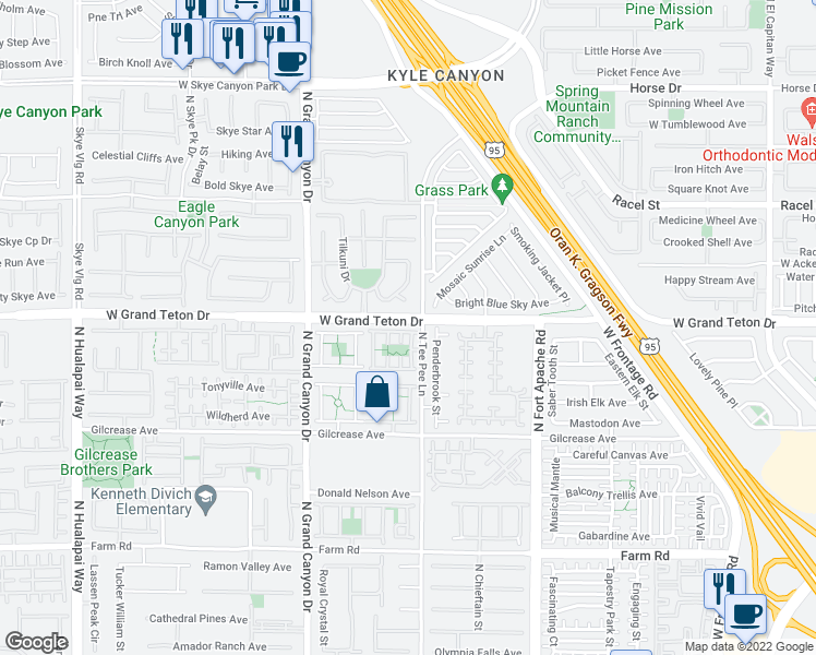 map of restaurants, bars, coffee shops, grocery stores, and more near 9414 West Blooming Grove Avenue in Las Vegas