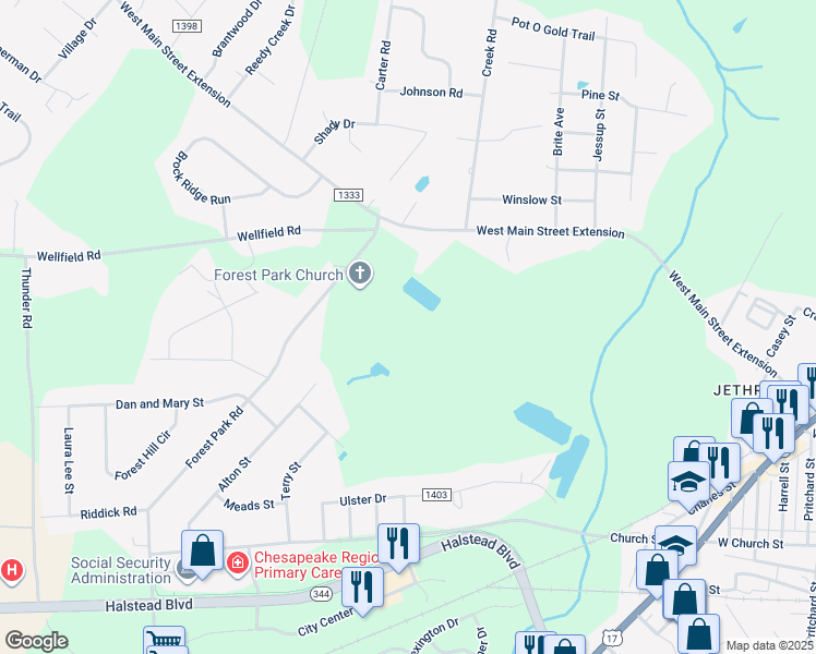 map of restaurants, bars, coffee shops, grocery stores, and more near 1909 West Main Street in Elizabeth City
