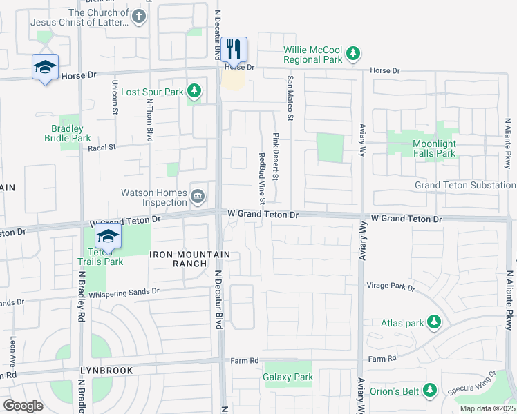 map of restaurants, bars, coffee shops, grocery stores, and more near 8009 Redbud Vine Street in North Las Vegas