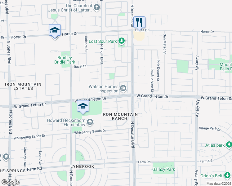 map of restaurants, bars, coffee shops, grocery stores, and more near 8000 North Roundup Ridge Street in Las Vegas